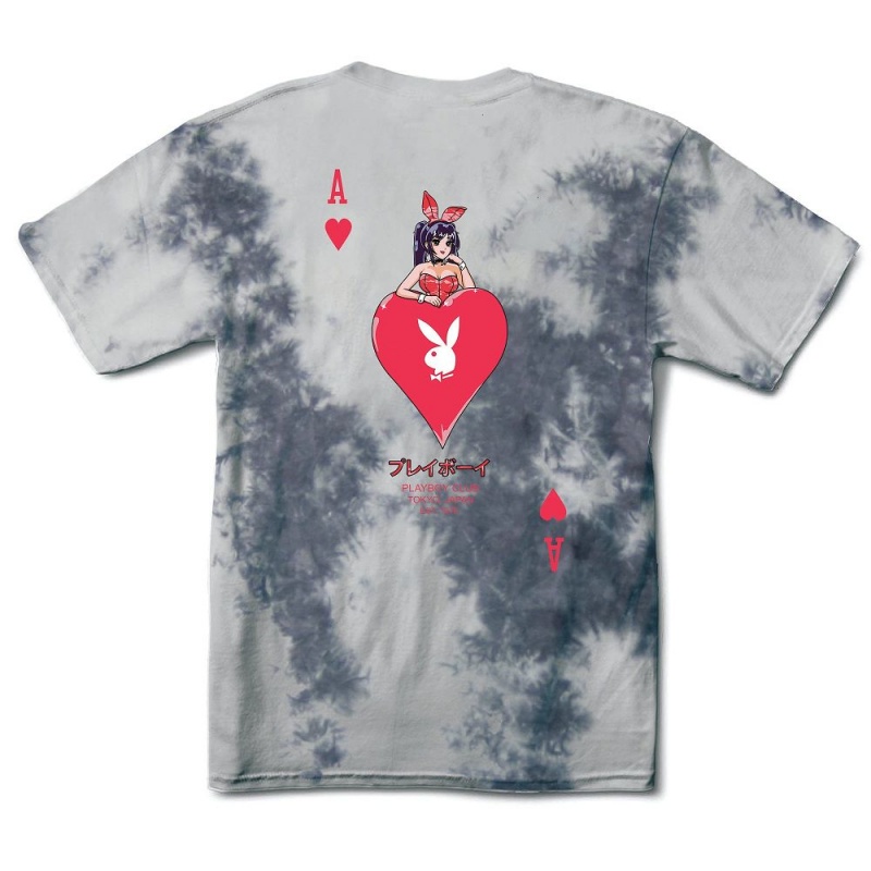 Greyscale Men\'s Playboy Ace of Hearts Tie-Dye T-shirts | PLBY-593138