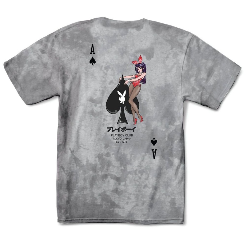 Greyscale Men\'s Playboy Ace of Spades Tie-Dye T-shirts | PLBY-593115