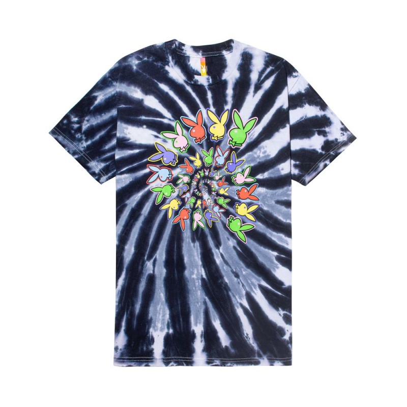 Greyscale Men's Playboy x Color Bars Spiral Tie-Dye T-shirts | PLBY-593253