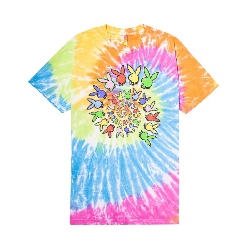 Greyscale Men's Playboy x Color Bars Spiral Tie-Dye T-shirts | PLBY-593253