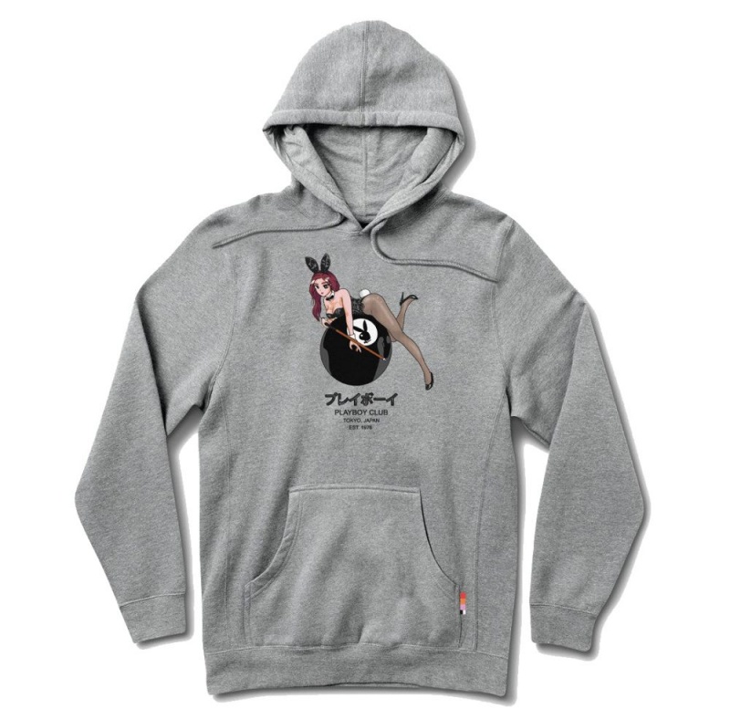 Heather Grey Men\'s Playboy 8-Ball Tokyo Club Hoodies | PLBY-593007