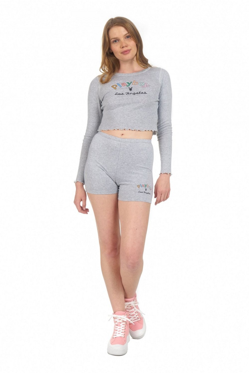 Heather Grey Women's Playboy Ace of Diamonds T-shirts | PLBY-592905