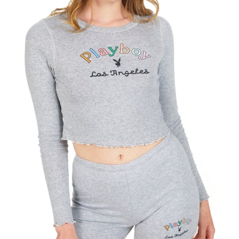 Heather Grey Women\'s Playboy Ace of Diamonds T-shirts | PLBY-592905