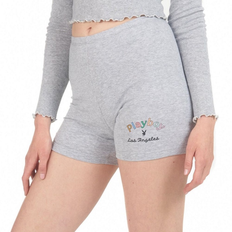 Heather Grey Women's Playboy Velour Set Shorts | PLBY-592765