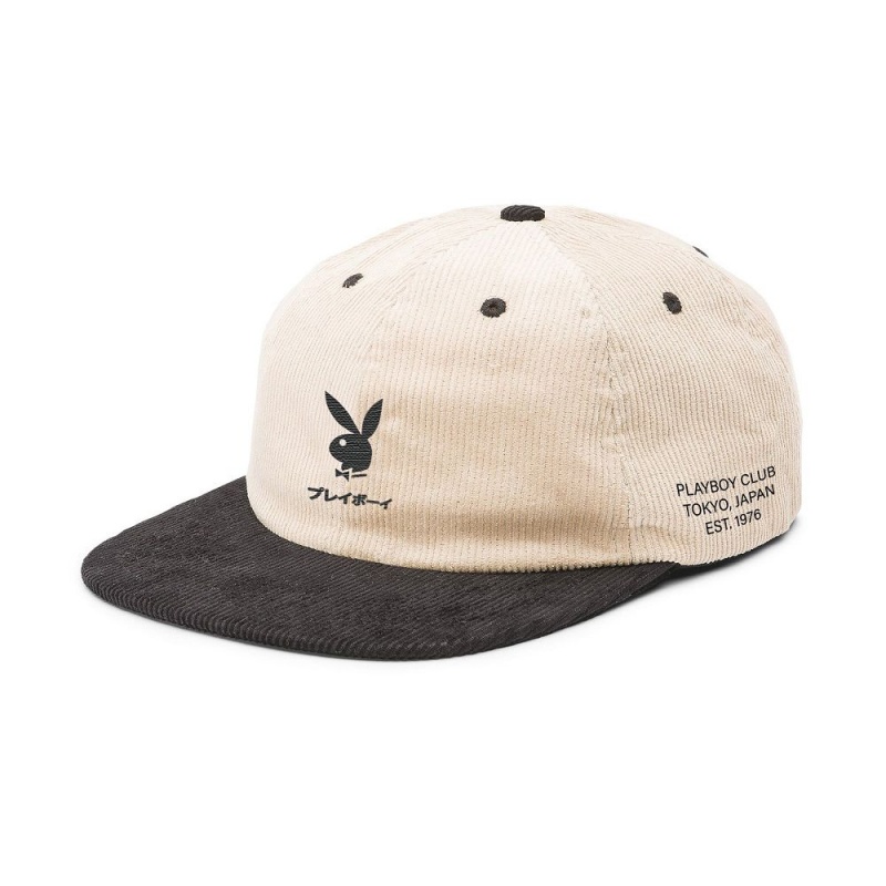Khaki Black Men\'s Playboy Tokyo Club Khaki Bill Strapback Hats | PLBY-592933