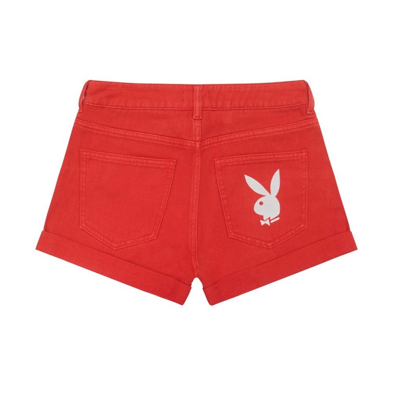 Light Blue Red Women\'s Playboy Houndstooth High Waisted Mini Shorts | PLBY-592803