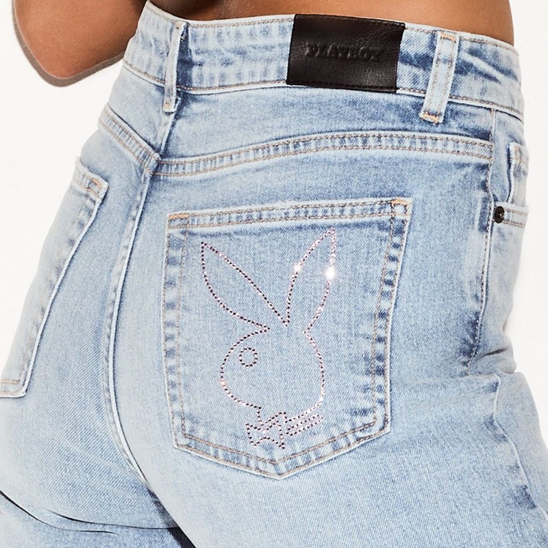 Light Wash Women's Playboy Lounge Oversized and Set Pants | PLBY-592807