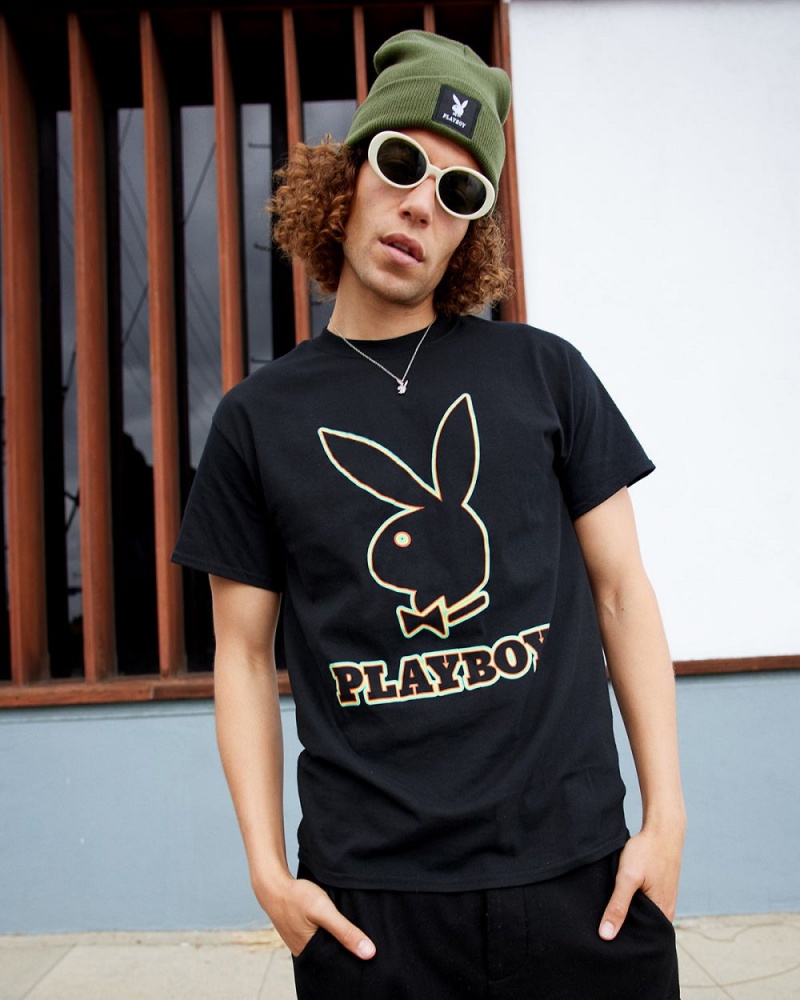 Men's Playboy Outline Graphic T-shirts | PLBY-593274