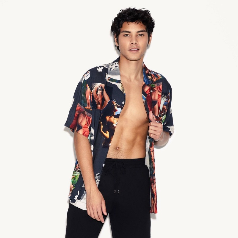 Men's Playboy Sandbar Button Up T-shirts | PLBY-593258