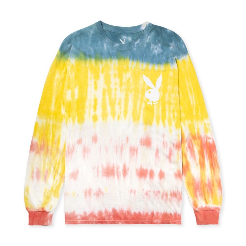 Men's Playboy Tie-Dye Logo Long Sleeve T-shirts | PLBY-593262