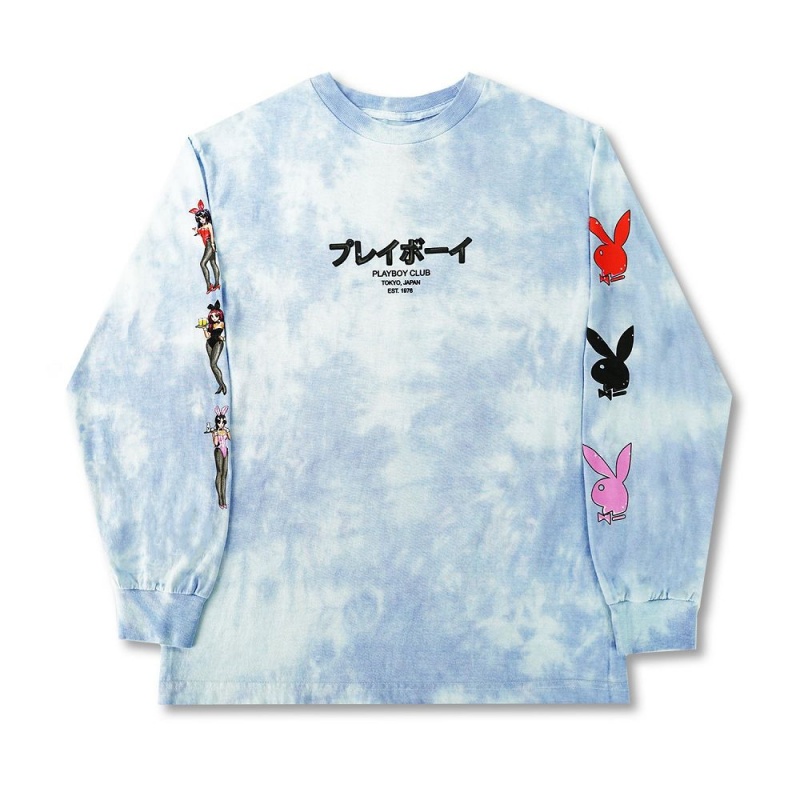Men's Playboy Tokyo Club Tie-Dye Bunny Long Sleeve T-shirts | PLBY-593163