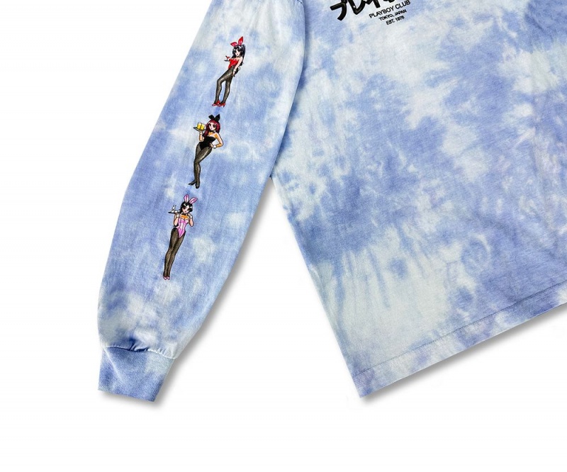 Men's Playboy Tokyo Club Tie-Dye Bunny Long Sleeve T-shirts | PLBY-593163
