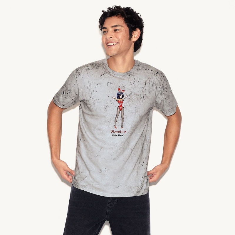 Men's Playboy Tokyo Club Tight Squeeze Smoke T-shirts | PLBY-593166