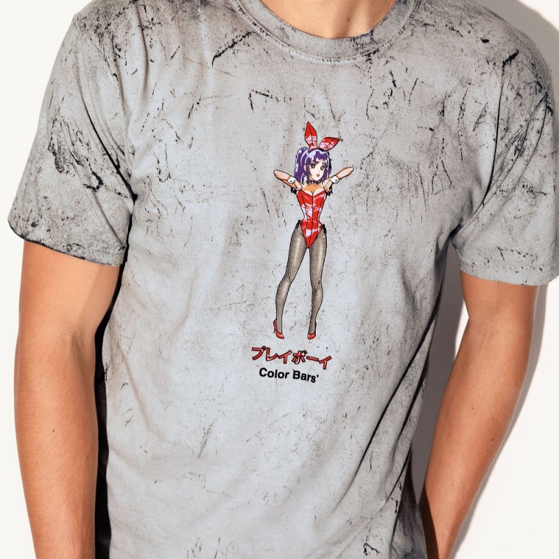 Men's Playboy Tokyo Club Tight Squeeze Smoke T-shirts | PLBY-593166