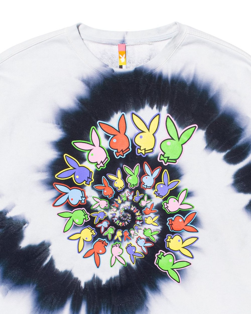 Men's Playboy x Color Bars Spiral Tie-Dye Crewnecks | PLBY-593082