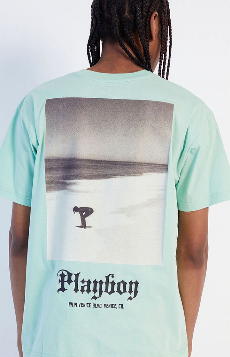 Mint Men's Playboy Shoreline Mint T-shirts | PLBY-593270
