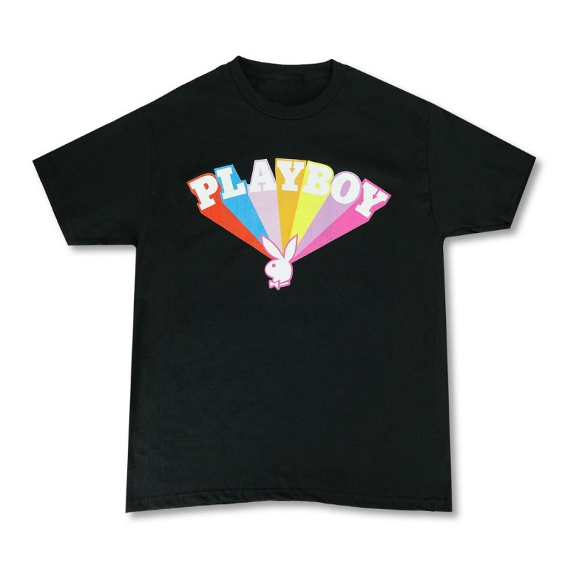 Multicolor Black Men\'s Playboy Rainbow Rays T-shirts | PLBY-593119