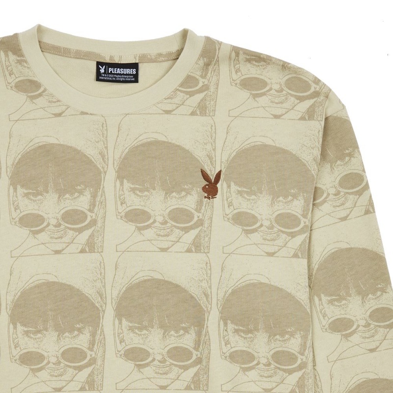 Natural Men's Playboy x Pleasures Playmate Heavyweight Long Sleeve T-shirts | PLBY-593174