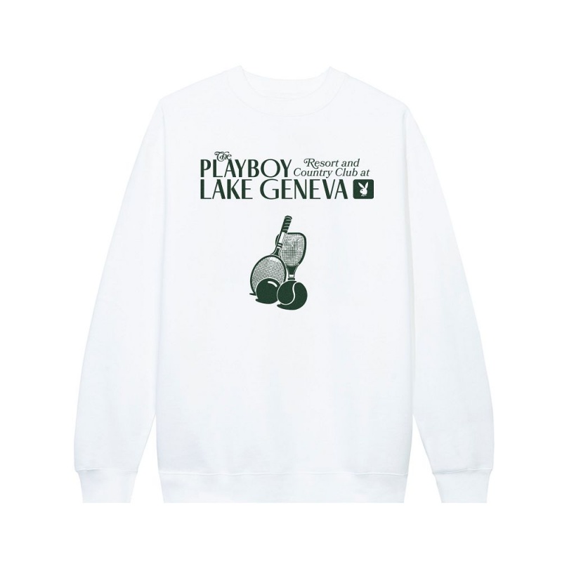 Navy Men's Playboy Lake Geneva Tennis Club Crewnecks | PLBY-593096