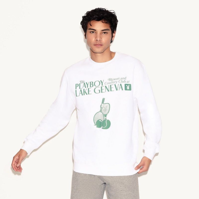 Navy Men's Playboy Lake Geneva Tennis Club Crewnecks | PLBY-593096