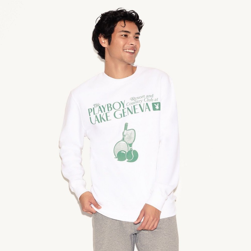 Navy Men's Playboy Lake Geneva Tennis Club Crewnecks | PLBY-593096