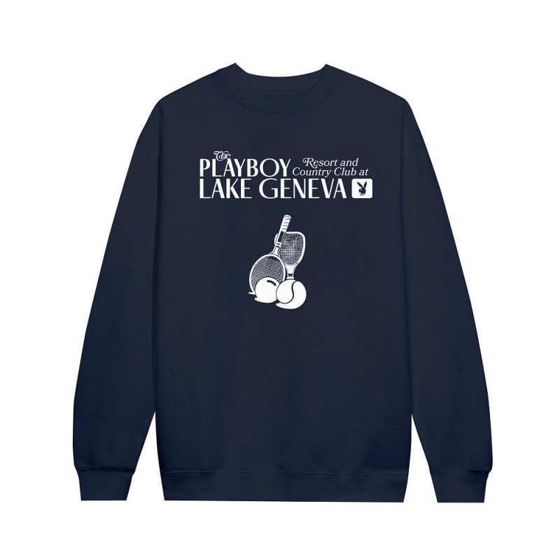 Navy Men\'s Playboy Lake Geneva Tennis Club Crewnecks | PLBY-593096