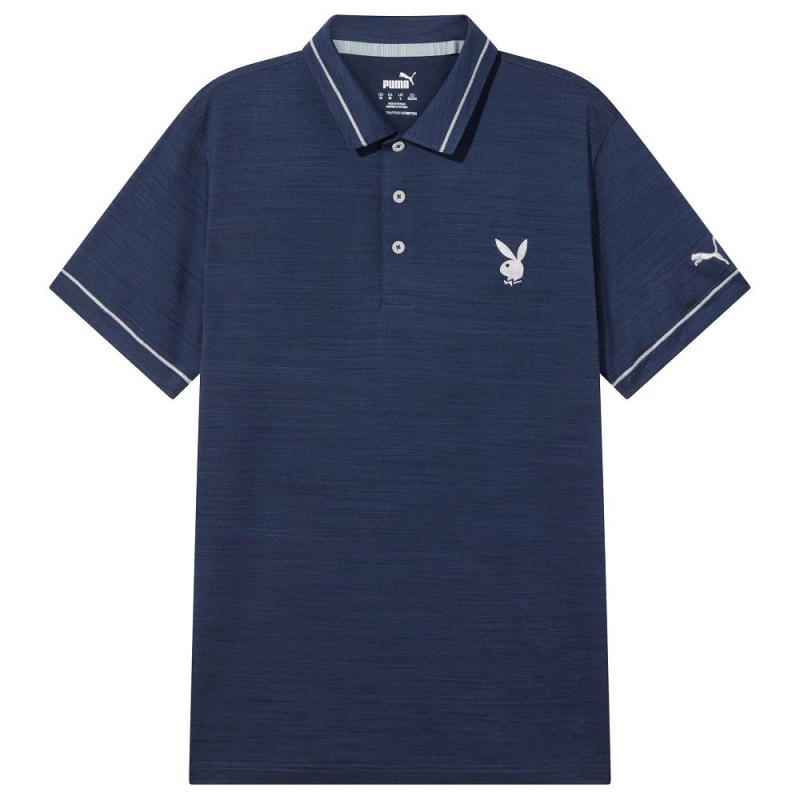 Navy Men\'s Playboy PUMA GOLF TIPPED PERFORMANCE POLO T-shirts | PLBY-593181