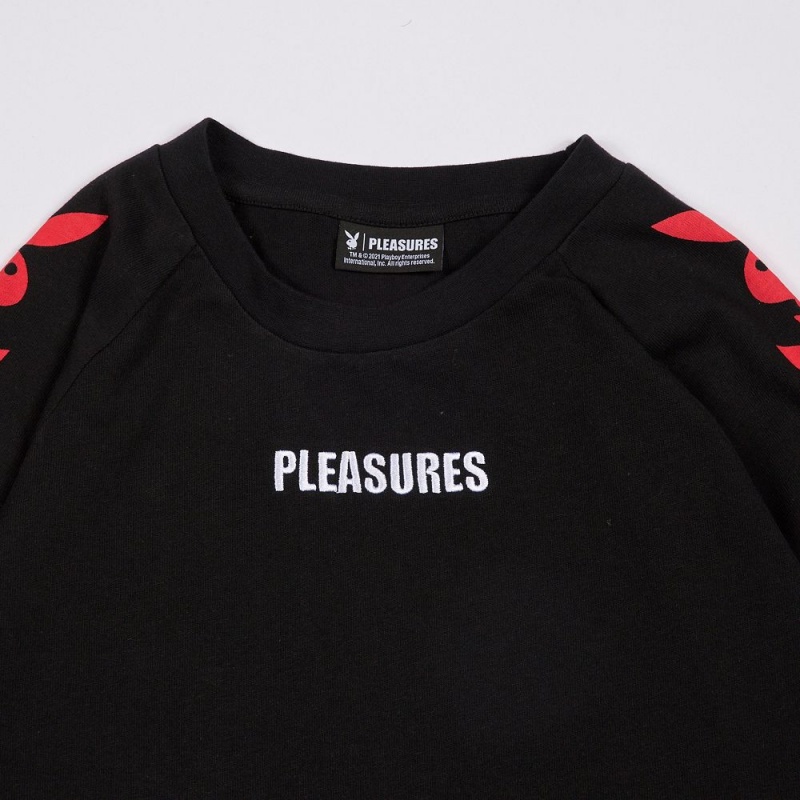 Navy Men's Playboy x Pleasures Rabbit Head Raglan Long Sleeve T-shirts | PLBY-593222