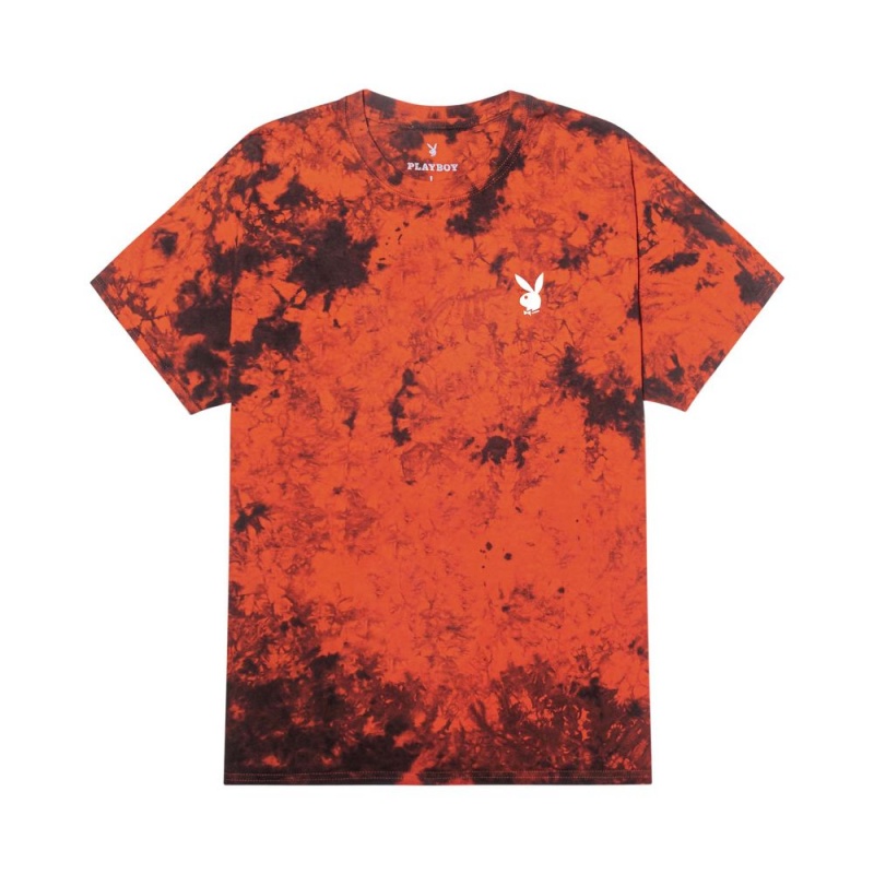 Orange Black Men's Playboy Repeating Masthead Tie Dye Orange T-shirts | PLBY-593237