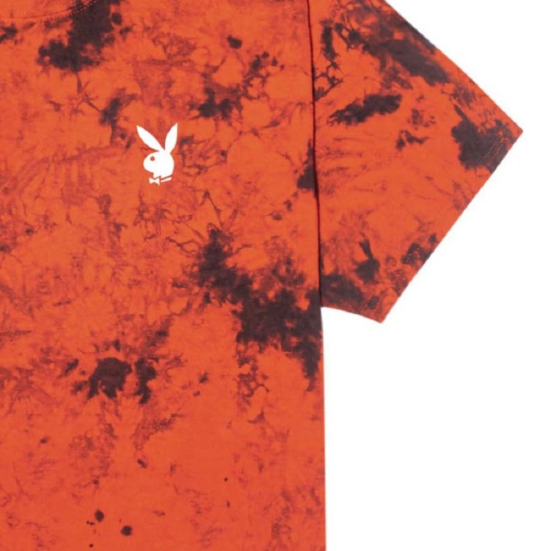 Orange Black Men's Playboy Repeating Masthead Tie Dye Orange T-shirts | PLBY-593237