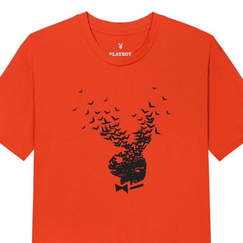 Orange Men's Playboy Exploding Bat T-shirts | PLBY-593235