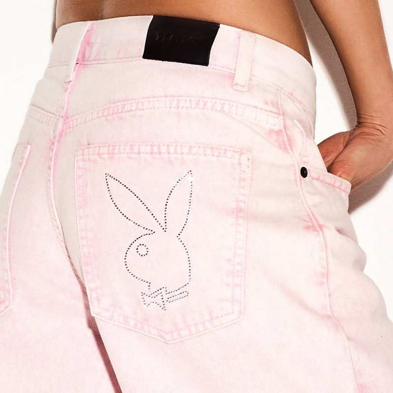 Pink Grey Wash Women's Playboy Hibiscus Terry Pants | PLBY-592806