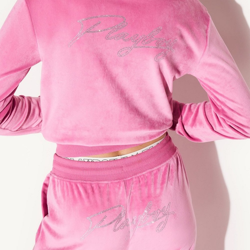 Pink Women's Playboy Silk Track Pants | PLBY-592824