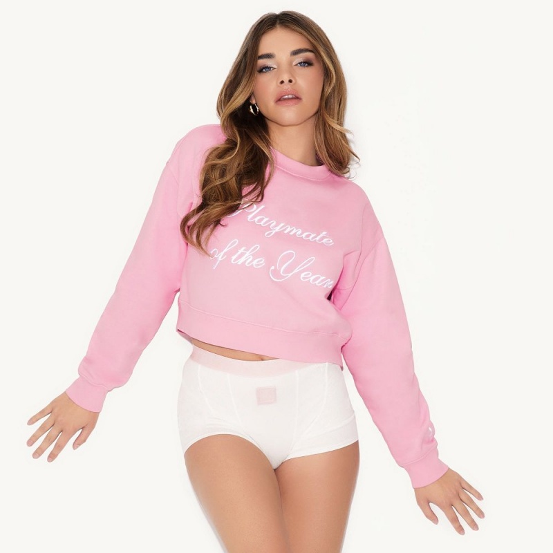 Pink / White Women's Playboy March 1968 Cover Crewnecks | PLBY-592831