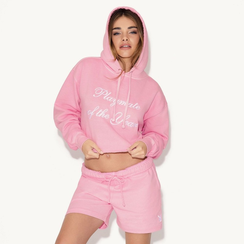 Pink / White Women's Playboy Playmate of the Year Hoodie - Pink / White Print Hoodies | PLBY-592829