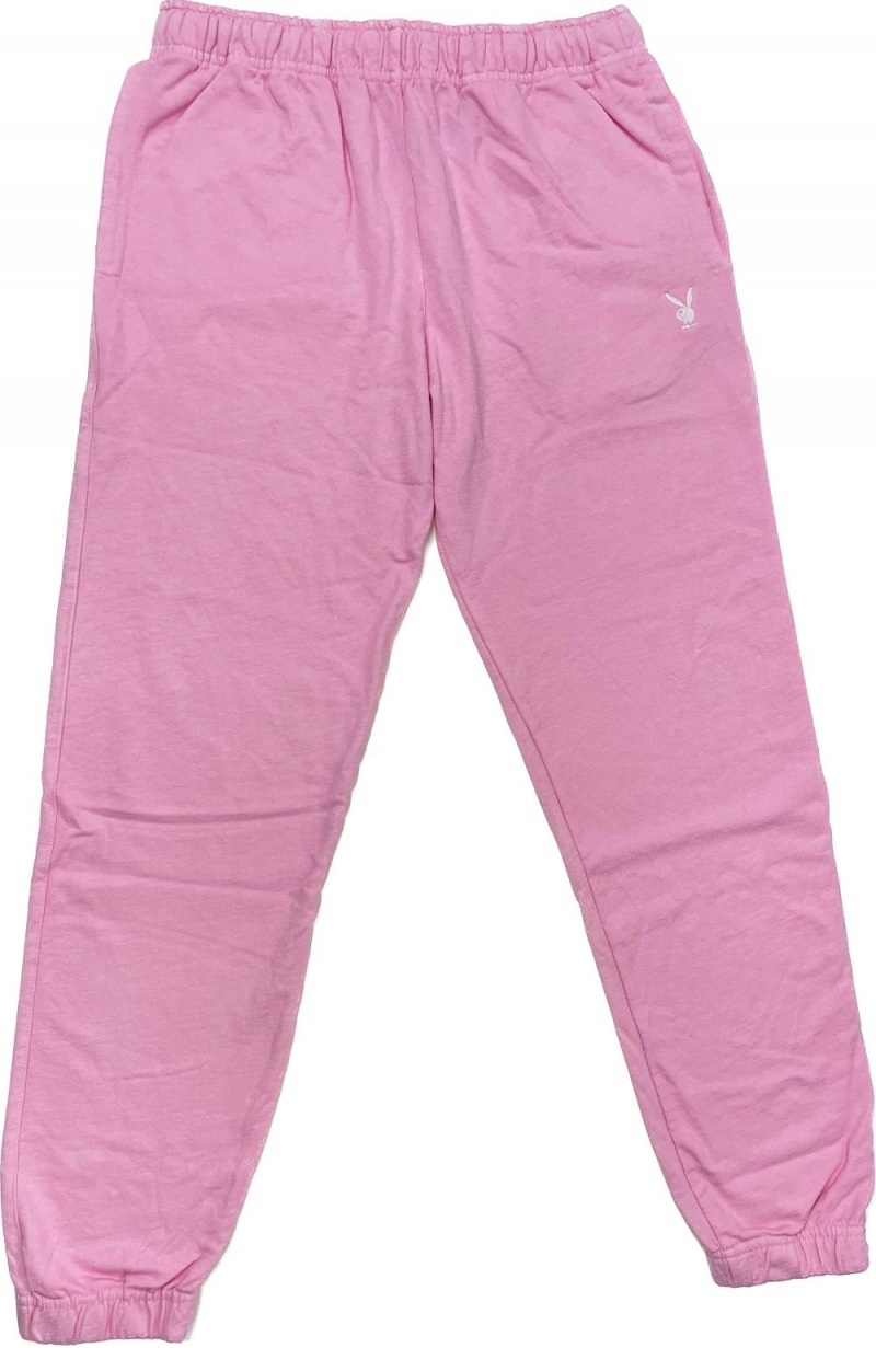 Pink / White Women's Playboy The Essentials Rib Triangle lette Joggers | PLBY-592735