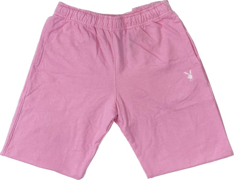Pink / White Women's Playboy The Essentials Rib Triangle lette Joggers | PLBY-592735