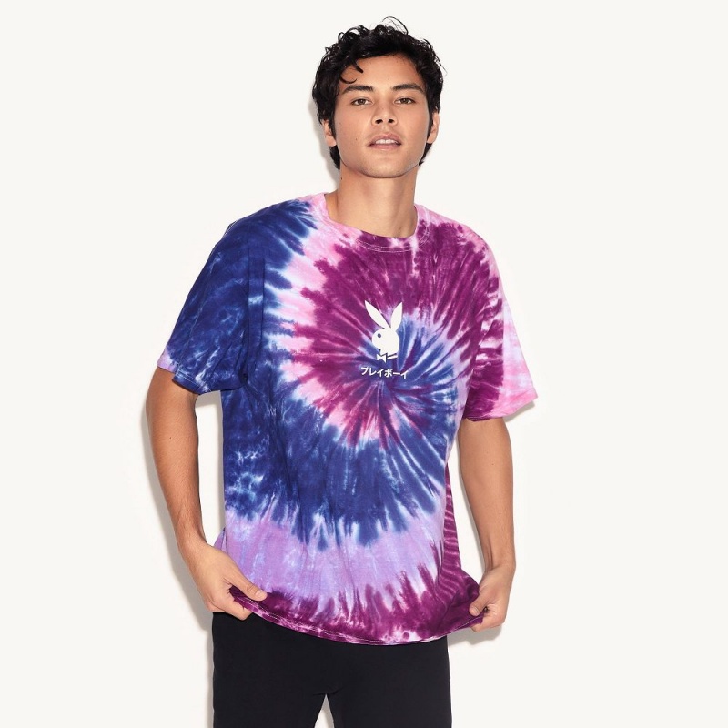 Purple Men's Playboy Ace of Spades Tie-Dye T-shirts | PLBY-593267
