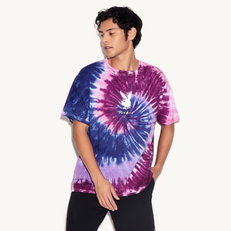 Purple Men's Playboy Ace of Spades Tie-Dye T-shirts | PLBY-593267