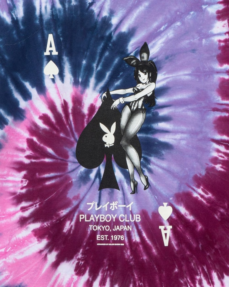 Purple Men's Playboy Ace of Spades Tie-Dye T-shirts | PLBY-593267
