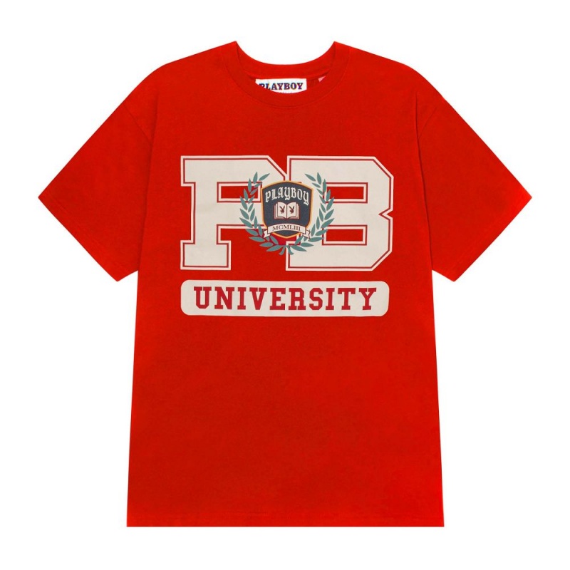 Red Men\'s Playboy Campus T-shirts | PLBY-593240