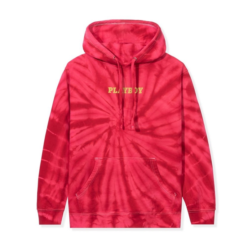 Red Men's Playboy December 1966 Tie Dye Cover Hoodies | PLBY-593079
