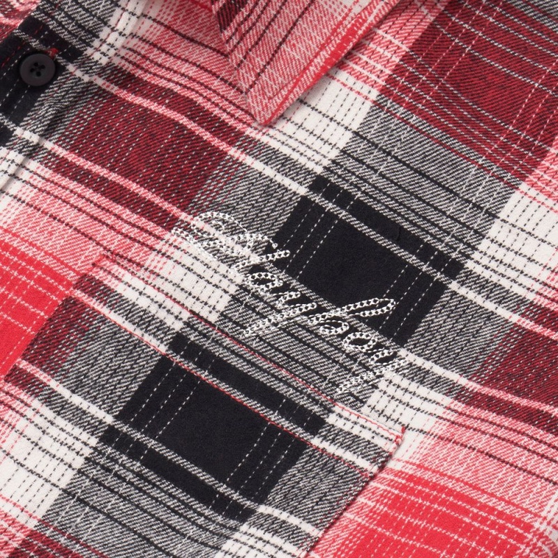 Red Men's Playboy Script Flannel T-shirts | PLBY-593204