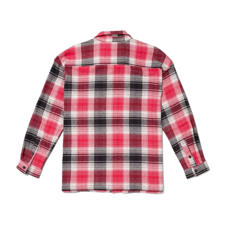 Red Men's Playboy Script Flannel T-shirts | PLBY-593204