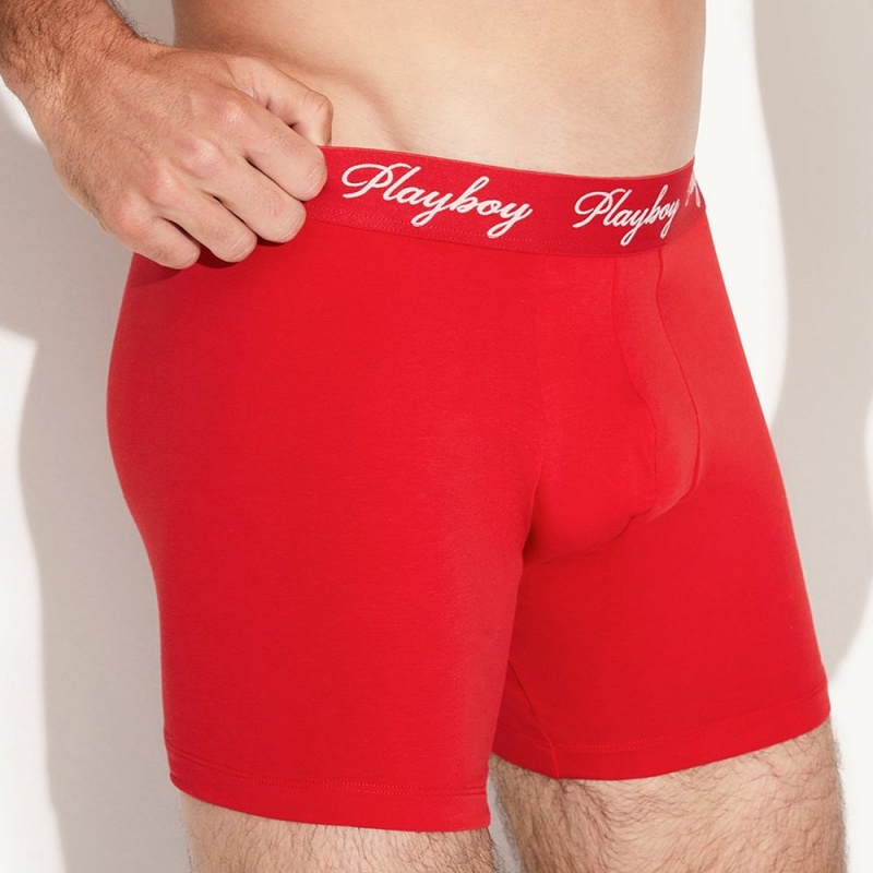Red Men's Playboy The Basics Boxer Brief Underwear | PLBY-592942