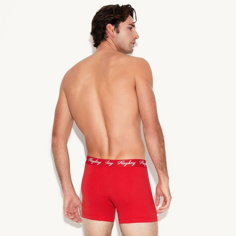 Red Men's Playboy The Basics Boxer Brief Underwear | PLBY-592942