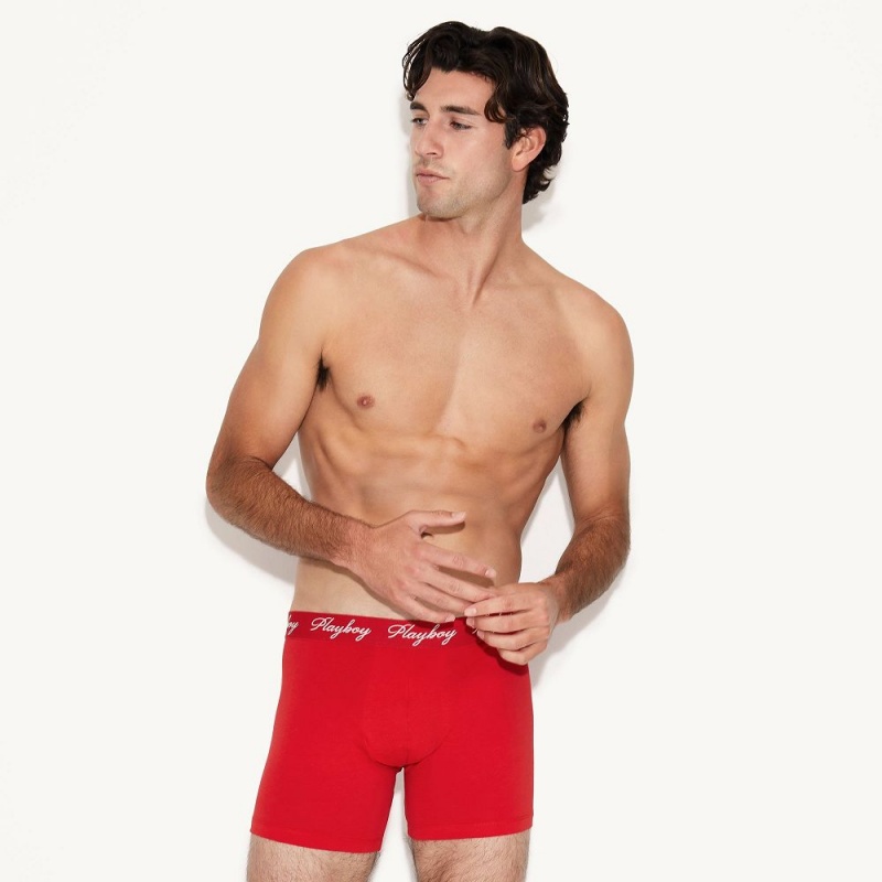 Red Men\'s Playboy The Basics Boxer Brief Underwear | PLBY-592942