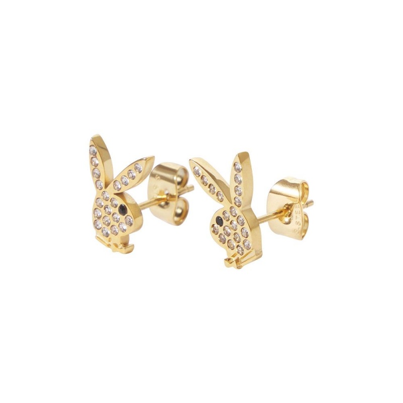 Rose Gold Women's Playboy Rabbit Head Pave Stud Earrings Jewelry | PLBY-592623