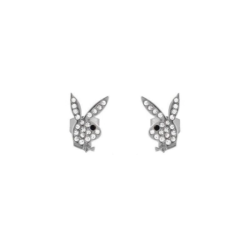 Rose Gold Women's Playboy Rabbit Head Pave Stud Earrings Jewelry | PLBY-592623