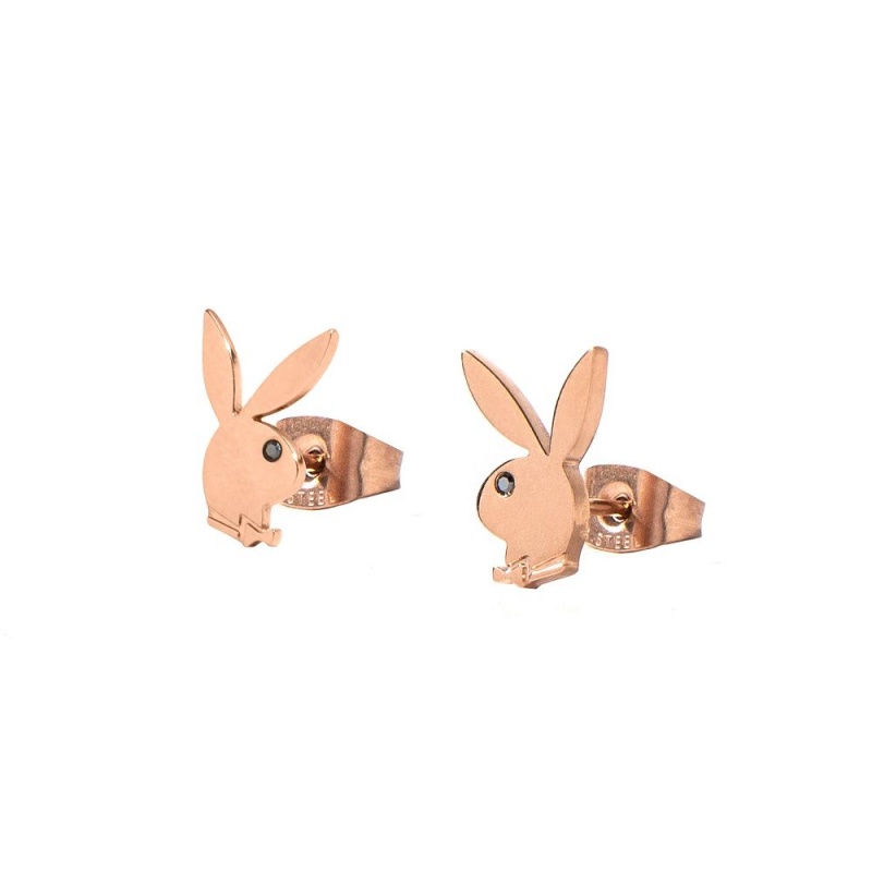 Rose Gold Women's Playboy Rabbit Head Stud Earrings Rose Gold Jewelry | PLBY-592624